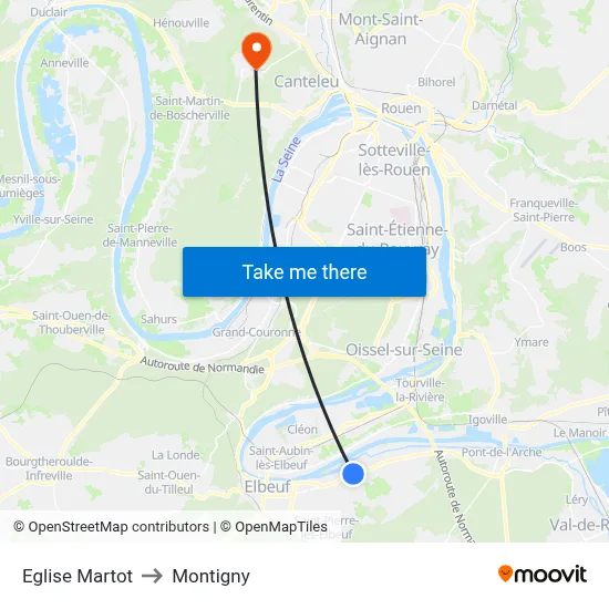Eglise Martot to Montigny map