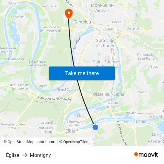 Église to Montigny map