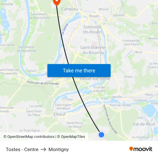 Tostes - Centre to Montigny map