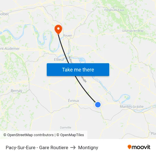 Pacy-Sur-Eure - Gare Routiere to Montigny map