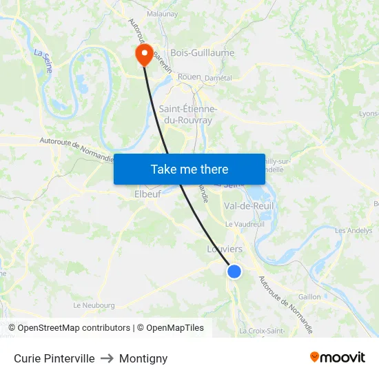 Curie Pinterville to Montigny map