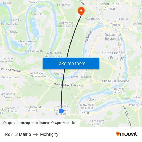 Rd313 Mairie to Montigny map