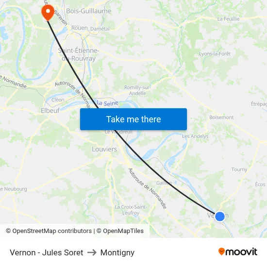 Vernon - Jules Soret to Montigny map