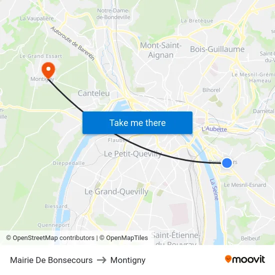 Mairie De Bonsecours to Montigny map