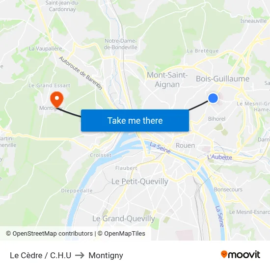 Le Cèdre / C.H.U to Montigny map