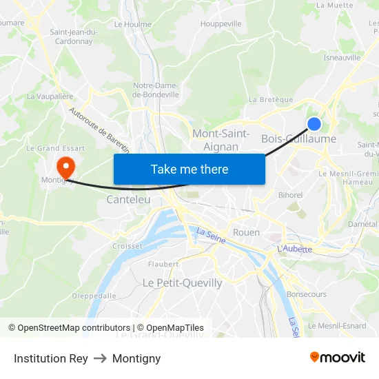 Institution Rey to Montigny map