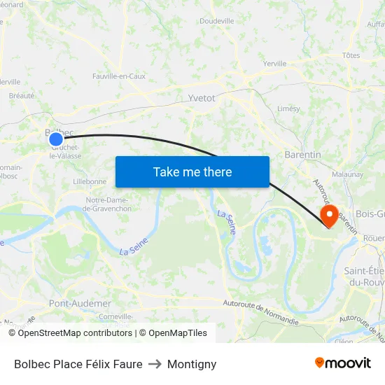 Bolbec Place Félix Faure to Montigny map