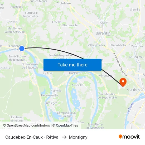 Caudebec-En-Caux - Rétival to Montigny map