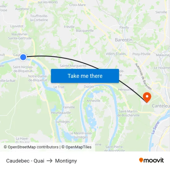 Caudebec - Quai to Montigny map