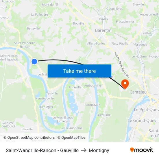 Saint-Wandrille-Rançon - Gauvillle to Montigny map