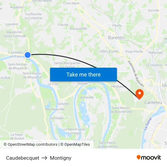 Caudebecquet to Montigny map
