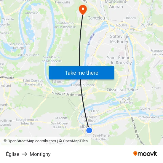 Église to Montigny map