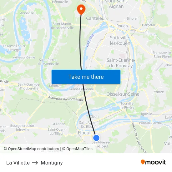 La Villette to Montigny map