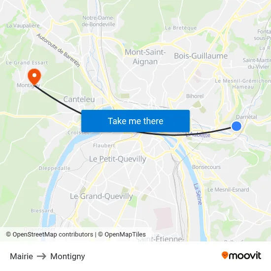 Mairie to Montigny map