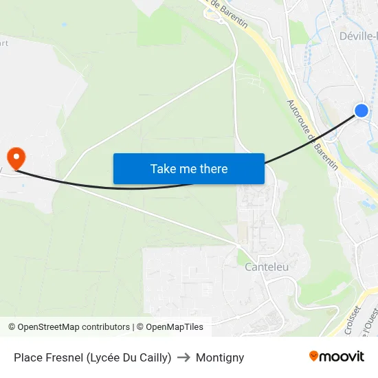 Place Fresnel (Lycée Du Cailly) to Montigny map