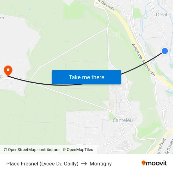 Place Fresnel (Lycée Du Cailly) to Montigny map