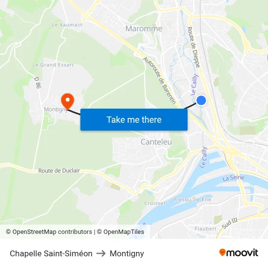 Chapelle Saint-Siméon to Montigny map