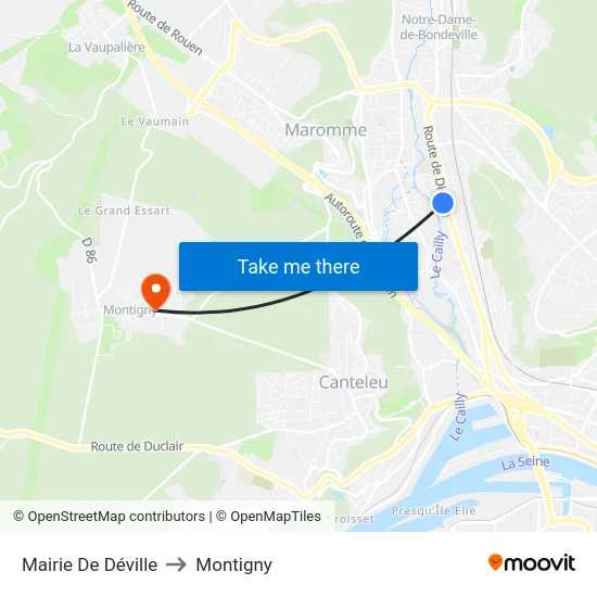 Mairie De Déville to Montigny map