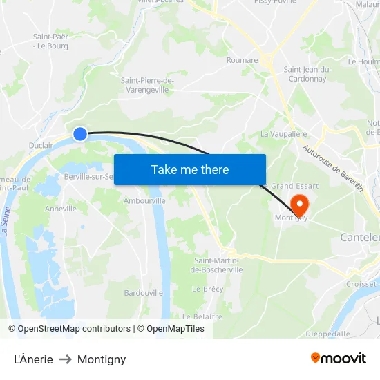 L'Ânerie to Montigny map