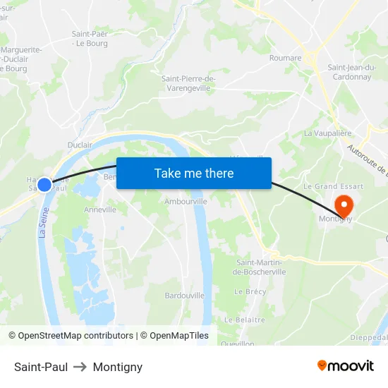 Saint-Paul to Montigny map