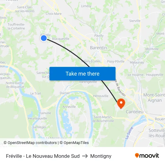 Fréville - Le Nouveau Monde Sud to Montigny map