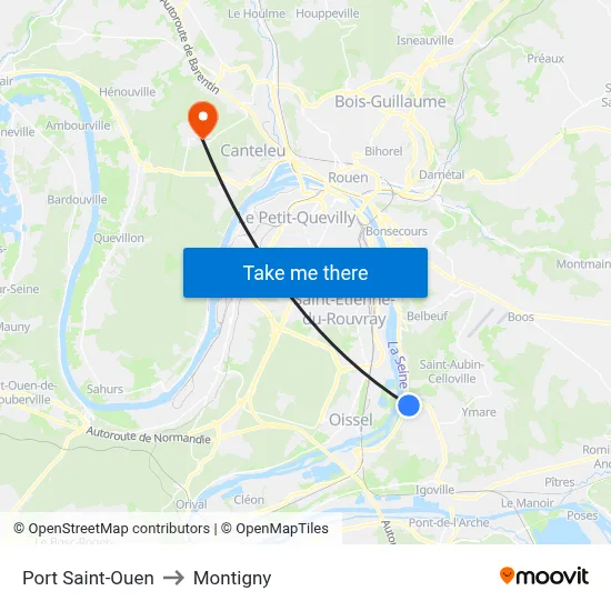 Port Saint-Ouen to Montigny map