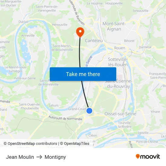 Jean Moulin to Montigny map