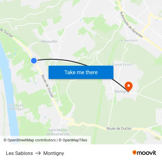 Les Sablons to Montigny map