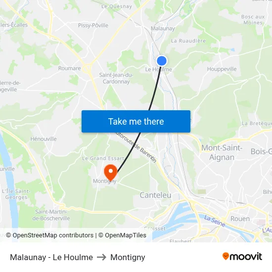 Malaunay - Le Houlme to Montigny map