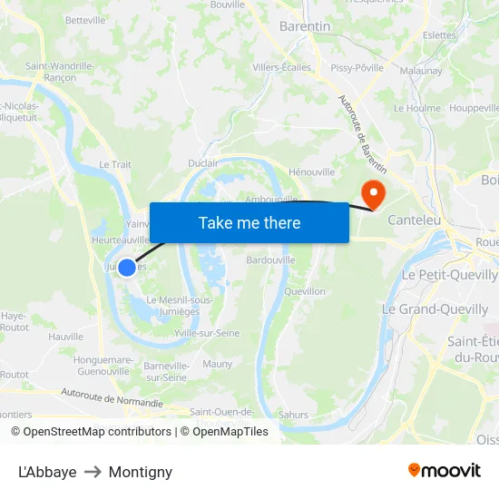 L'Abbaye to Montigny map