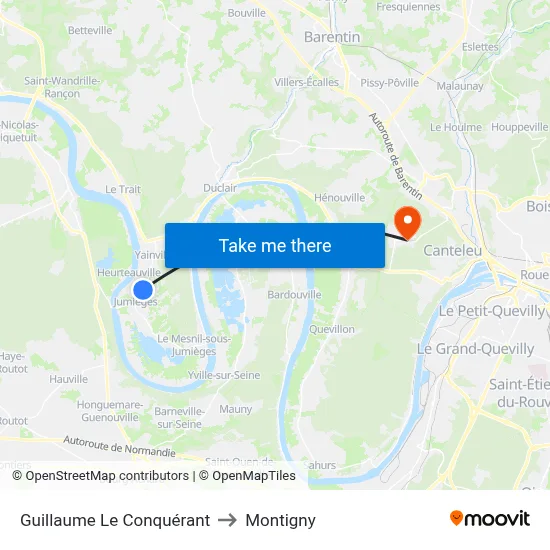 Guillaume Le Conquérant to Montigny map