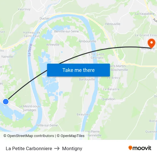 La Petite Carbonniere to Montigny map