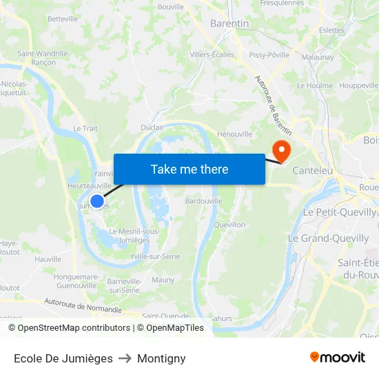 Ecole De Jumièges to Montigny map