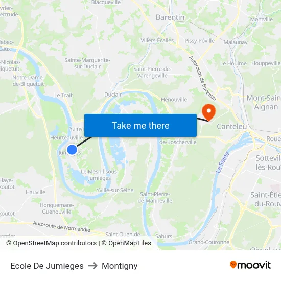 Ecole De Jumieges to Montigny map