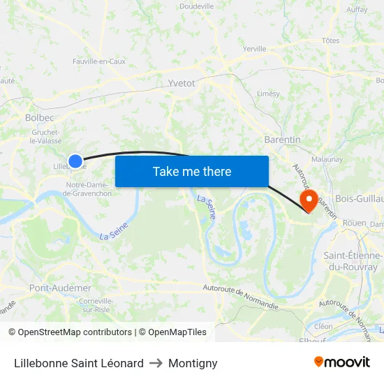 Lillebonne Saint Léonard to Montigny map