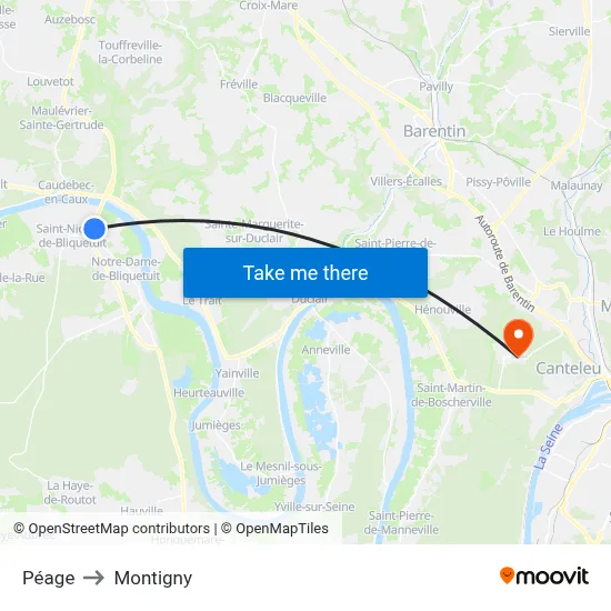 Péage to Montigny map
