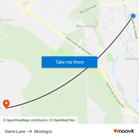 Demi-Lune to Montigny map