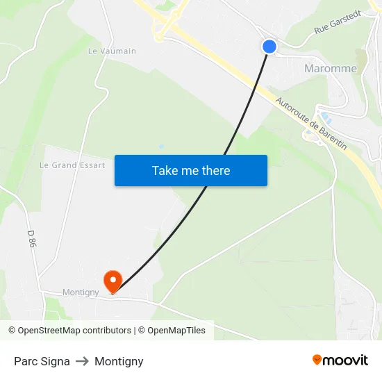Parc Signa to Montigny map