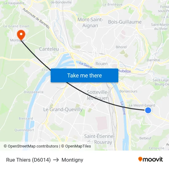 Rue Thiers (D6014) to Montigny map