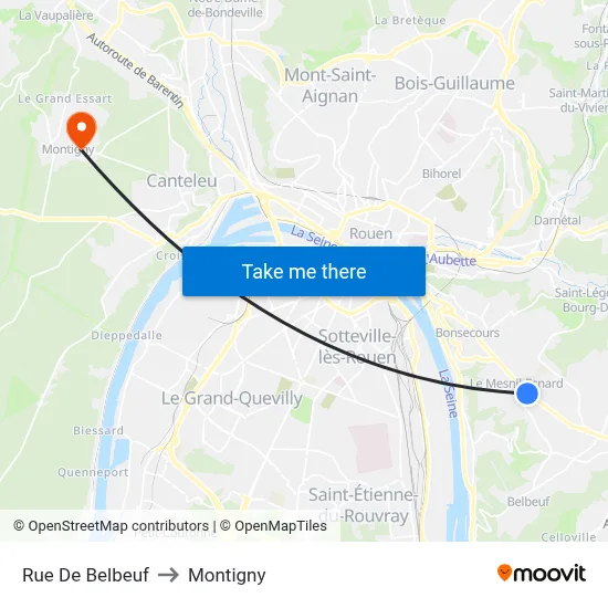 Rue De Belbeuf to Montigny map