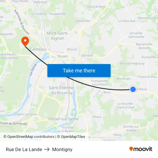 Rue De La Lande to Montigny map