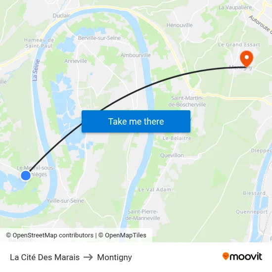 La Cité Des Marais to Montigny map