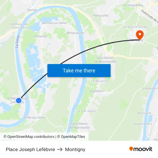 Place Joseph Lefèbvre to Montigny map