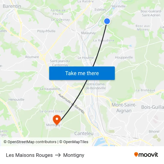 Les Maisons Rouges to Montigny map