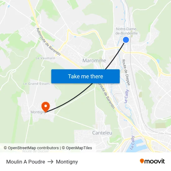 Moulin A Poudre to Montigny map