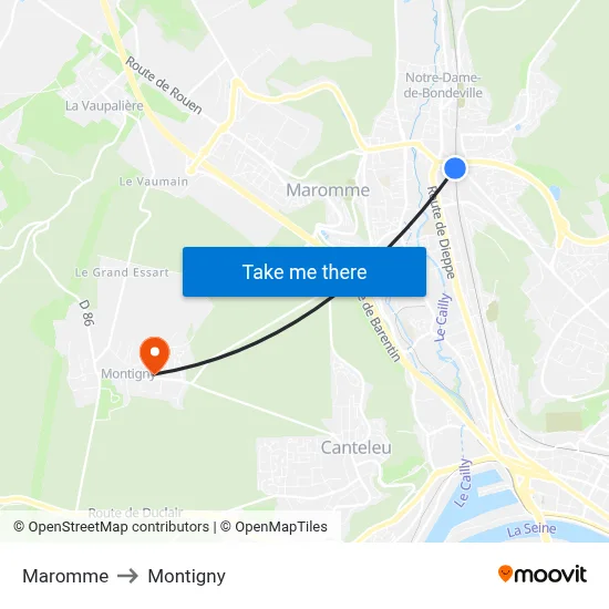 Maromme to Montigny map