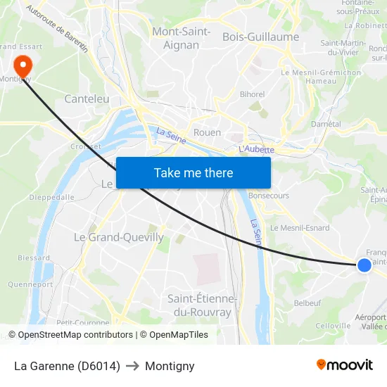 La Garenne (D6014) to Montigny map