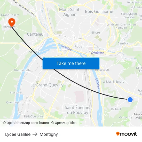 Lycée Galilée to Montigny map
