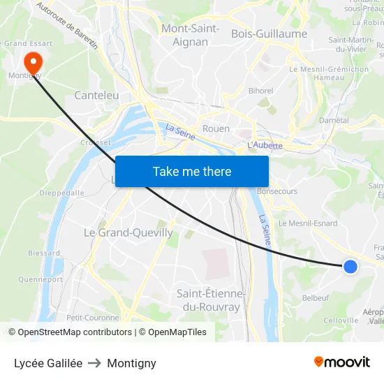 Lycée Galilée to Montigny map