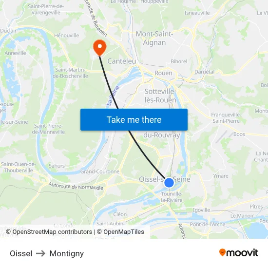 Oissel to Montigny map